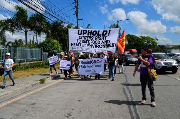 Protesters chant "Ligtas na pagkain, yan an gusto namin", at the day of mass action against the railroaded Joint Department Circular on GMOs set for signing on 23 February 2016.